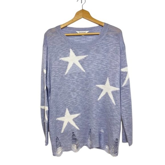 Davi & Dani Periwinkle Sheer Distressed Hem Star Sweater SZ S - Picture 2 of 13